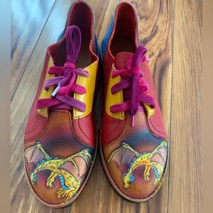 “Those Shoes”Hand-Painted Custom Made Red Leather Dragon Oxford Shoes sz 7